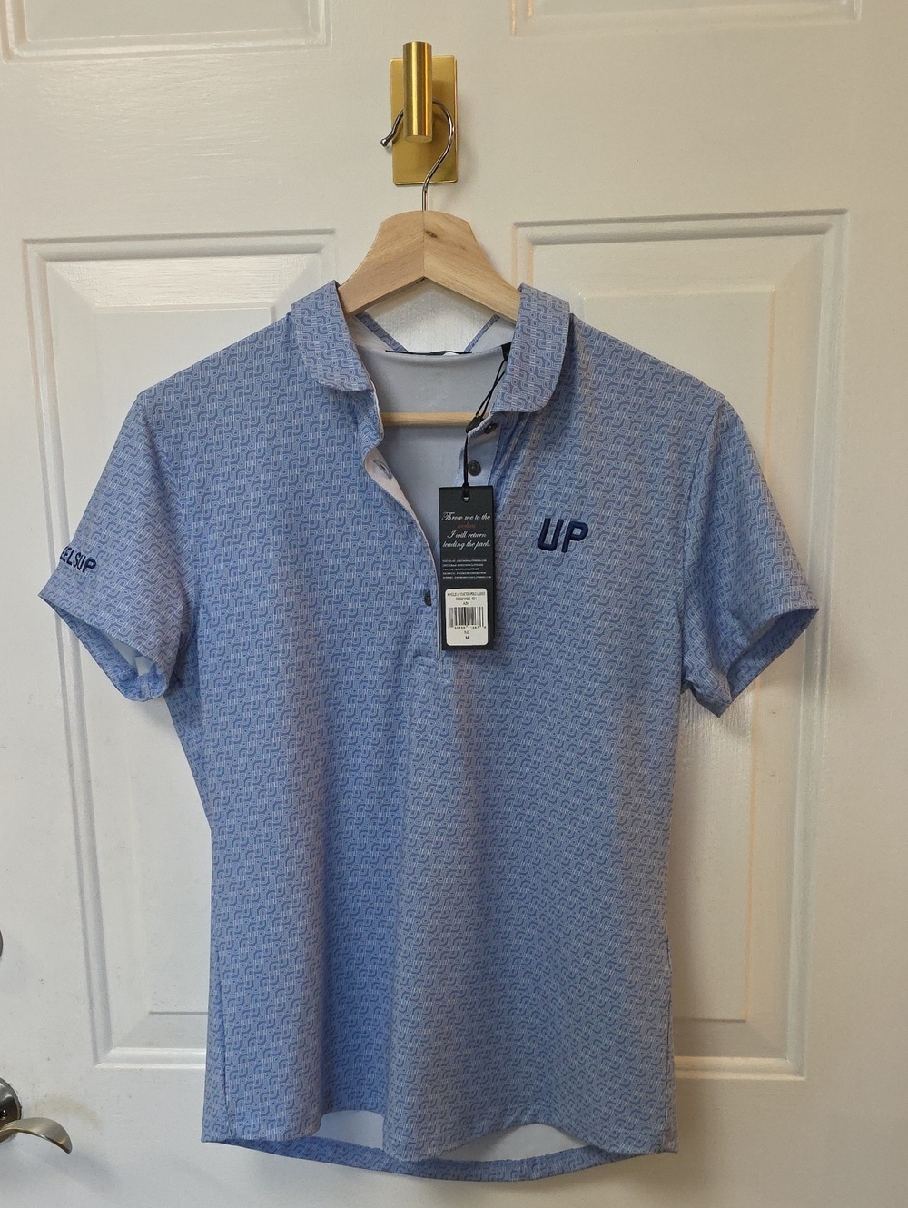 Greyson Light Blue Micro-Pattern Polo with Navy Logo